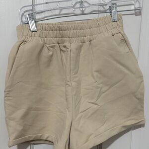 Beige Elastic Waist Shorts